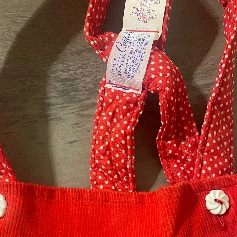 Vintage 60s carters Baby Girl Outfit Red Polk Dot pants quilted eyelet Romper